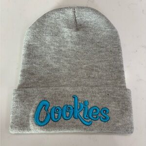 Gray Cookies Beanie with Blue Embroidery